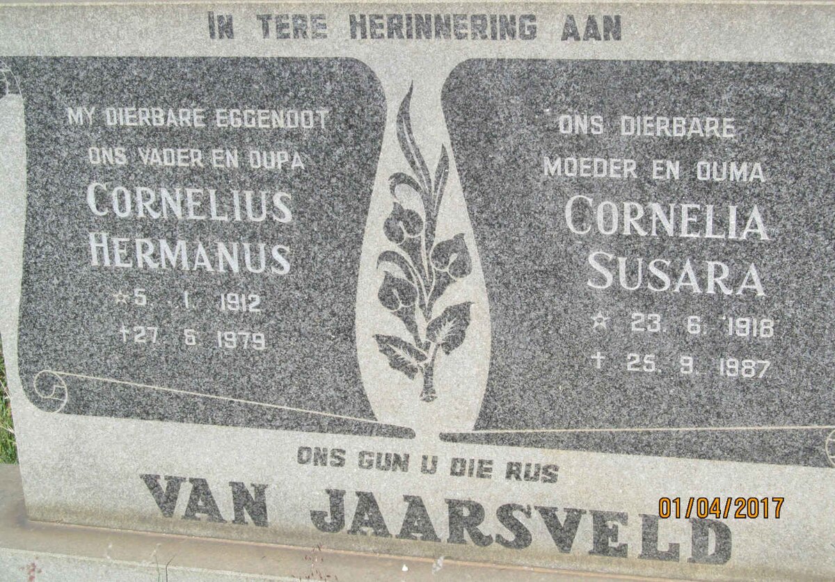 JAARSVELD Cornelius Hermanus, van 1912-1979 &amp; Cornelia Susara 1918-1987