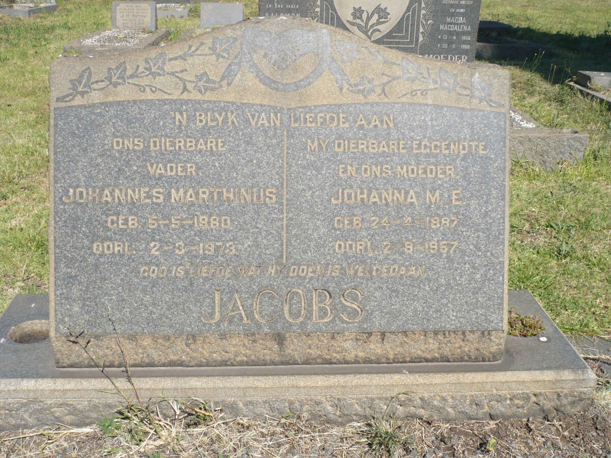 JACOBS Johannes Marthinus 1880-1973 &amp; Johanna M.E. 1887-1957