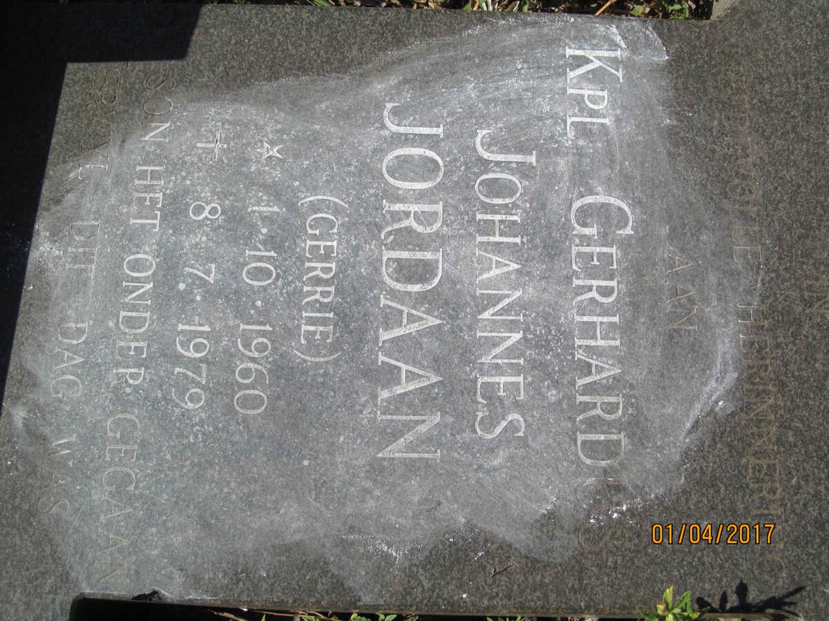 JORDAAN Gerhard Johannes 1960-1979