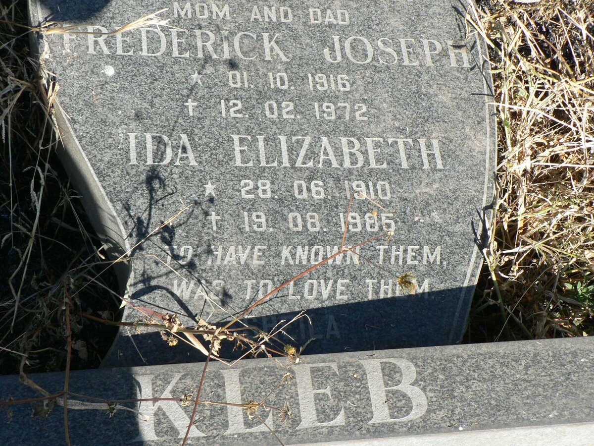 KLEB Frederick Joseph 1916-172 &amp; Ida Elizabeth 1910-1985