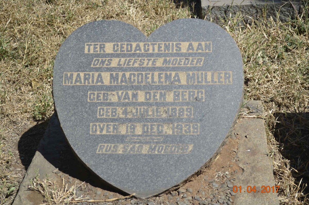 MULLER Maria Magdalena nee VAN DEN BERG 1889-1938