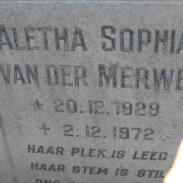MERWE Aletha Sophia, van der 1929-1972
