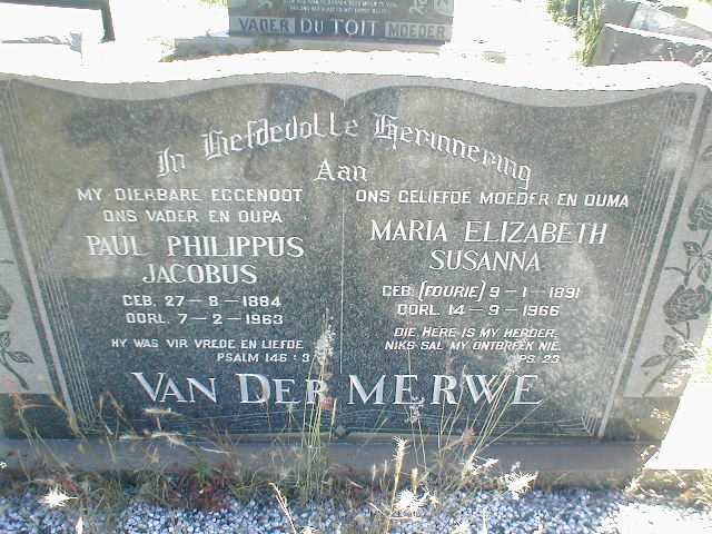 MERWE Paul Philippus Jacobus, van der 1884-1963 &amp; Maria Elizabeth Susanna FOURIE 1891-1966