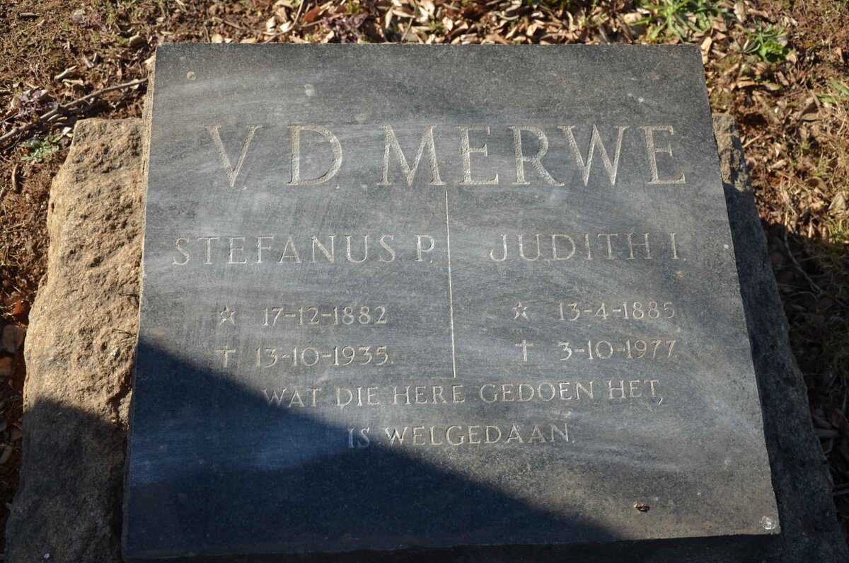 MERWE Stefanus P., v.d. 1882-1935 &amp; Judith I. 1885-1977