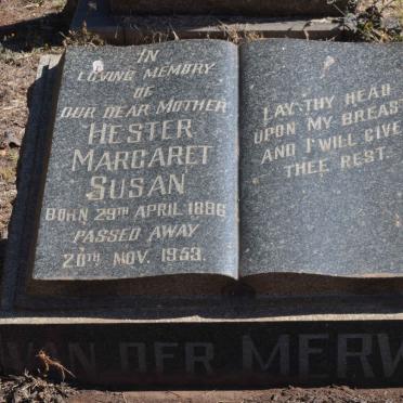 MERWE Hester Margaret Susan, van der 1886-1953