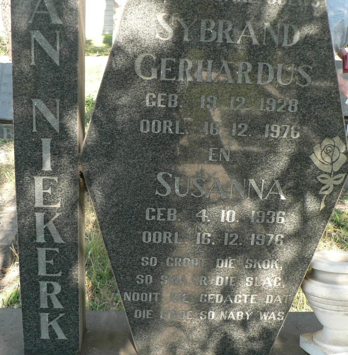 NIEKERK Sybrand Gerhardus, van 1928-1976 &amp; Susanna 1936-1976
