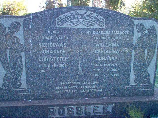 ROSSLEE Nicholaas Johannes Christoffel 1909- &amp; Willemina Christina Johanna MULDER 1907-1952
