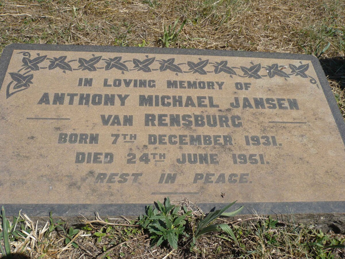 RENSBURG Anthony Michael, Jansen van 1931-1951