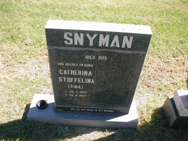 SNYMAN Catherina Stoffelina 1921-1987