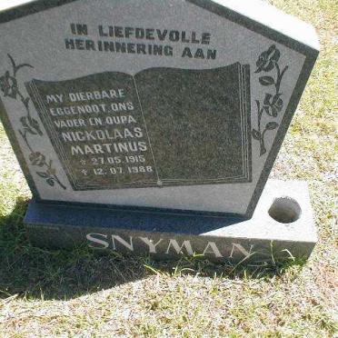 SNYMAN Nickolaas Martinus 1915-1988