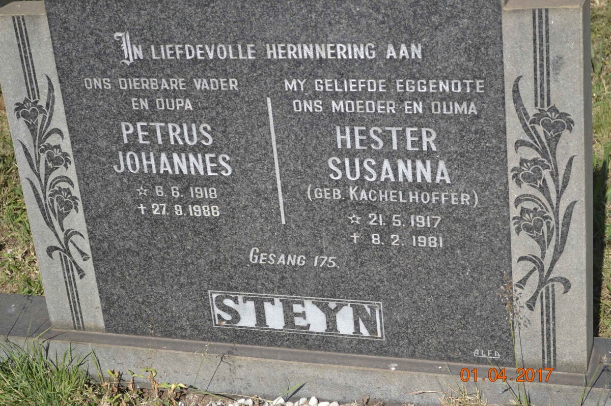 STEYN Petrus Johannes 1918-1986 &amp; Hester Susanna KACHELHOFFER 1917-1981