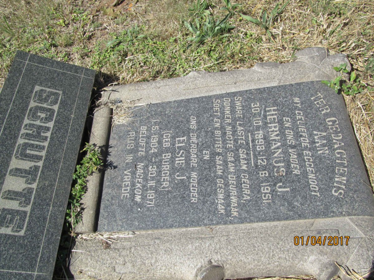 SCHUTTE Hermanus J. 1898-1951 &amp; Elsie J. BURGER 1904-1971