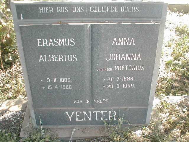 VENTER Erasmus Albertus 1889-1980 &amp; Anna Johanna PRETORIUS 1886-1969
