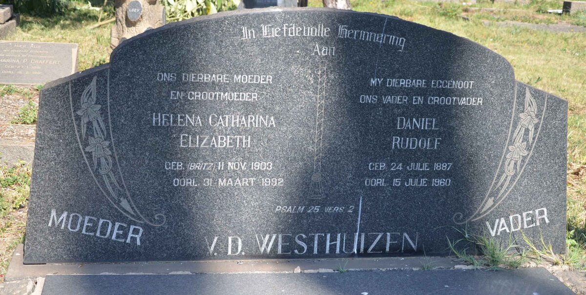 WESTHUIZEN Daniel Rudolf, v.d. 1887-1960 &amp; Helena Catharina Elizabeth BRITZ 1903-1992