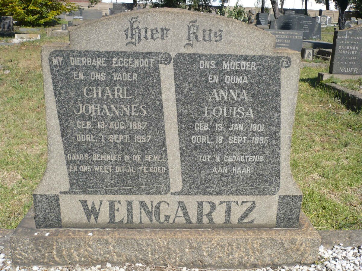 WEINGARTZ Charl Johannes 1887-1957 &amp; Anna Louisa 1901-1985