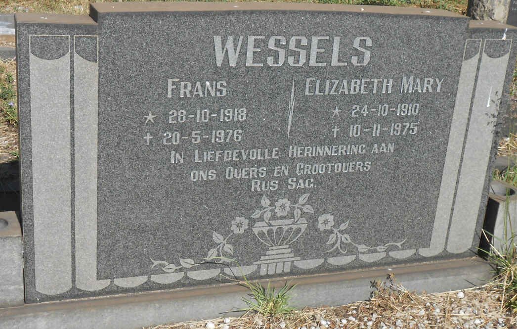 WESSELS Frans 1918-1976 &amp; Elizabeth Mary 1910-1975