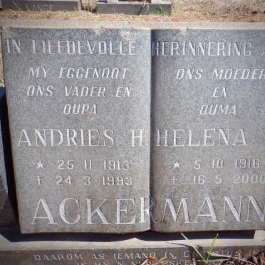 ACKERMANN Andries H. 1913-1993 &amp; Helena S. 1916-2000