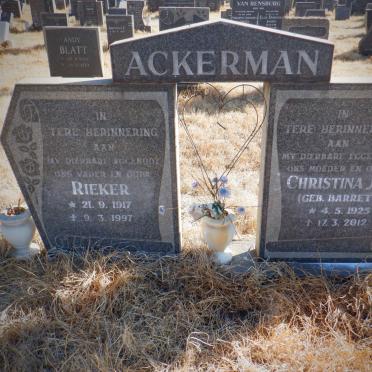 ACKERMAN Rieker 1917-1997 &amp; Christina J.M. BARRETT 1925-2012