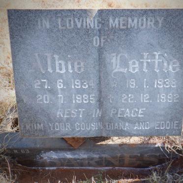 BARNES Albie 1934-1985 &amp; Lettie 1938-1992
