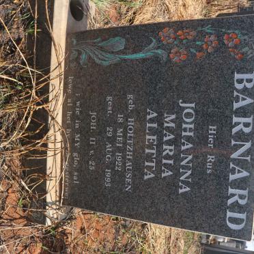 BARNARD Johanna Maria Aletta nee HOLTZHAUSEN 1922-1993