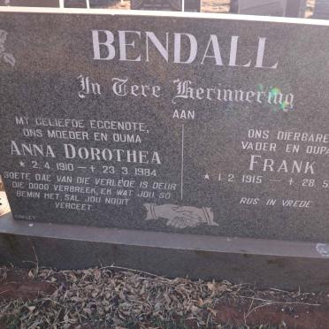BENDALL Frank 1915-1993 &amp; Anna Dorothea 1910-1984