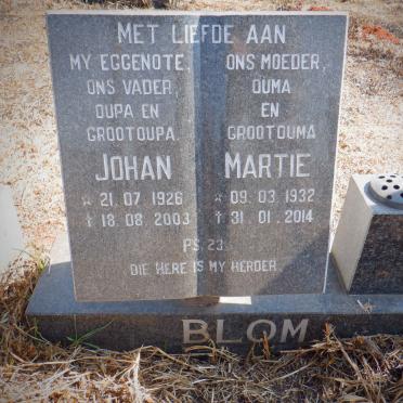BLOM Johan 1926-2003 &amp; Martie 1932-2014