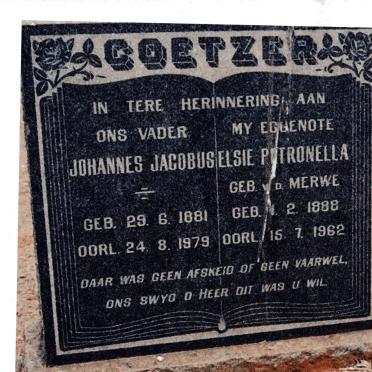 COETZER Johannes Jacobus 1881-1979 &amp; Elsie Petronella VAN DER MERWE 1888-1962