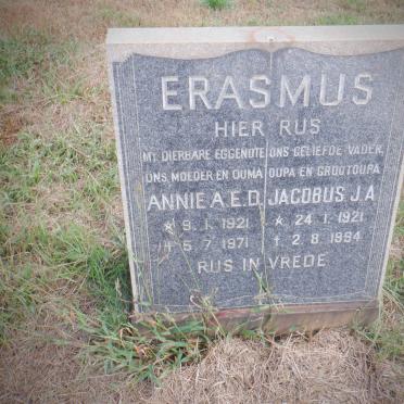 ERASMUS Jacobus J.A. 1921-1994 &amp; Annie A.E.D. 1921-1971