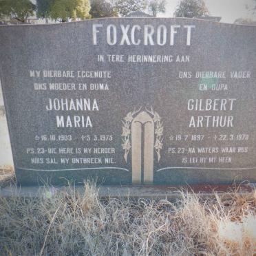 FOXCROFT Gilbert Arthur 1897-1978 &amp; Johanna Maria 1903-1975