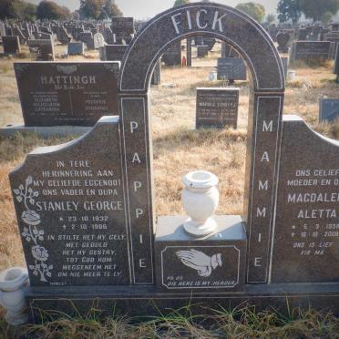 FICK Stanley George 1932-1986 &amp; Magdalena Aletta 1938-2008