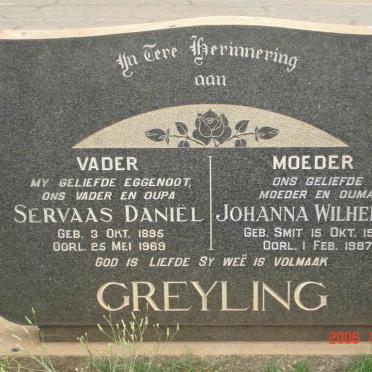 GREYLING Servaas Daniël 1895-1969 &amp; Johanna Wilhelmina SMIT 1907-1987