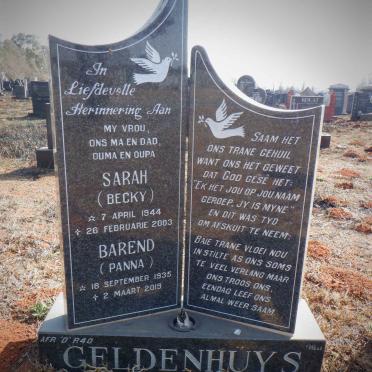 GELDENHUYS Barend 1935-2019 &amp; Sarah 1944-2003