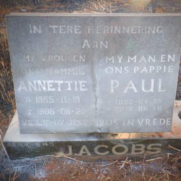 JACOBS Paul 1952-2018 &amp; Annetjie 1955-1995