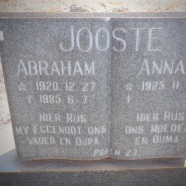 JOOSTE Abraham 1920-1985 &amp; Anna 1925-