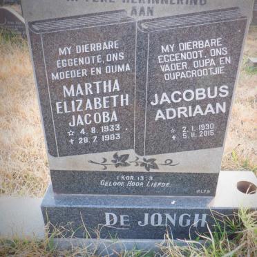 JONGH Jacobus Adriaan, de 1930-2015 &amp; Martha Elizabeth Jacoba 1933-1983