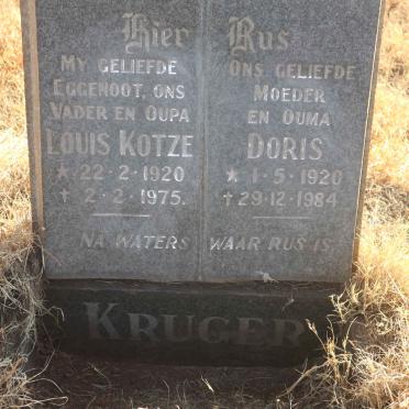 KRUGER Louis Kotze 1920-1975 &amp; Doris 1920-1984