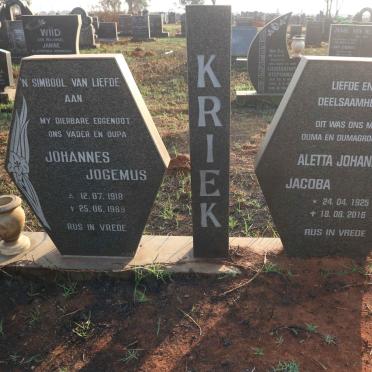 KRIEK Johannes Jogemus 1918-1989 &amp; Aletta Johanna Jacoba 1925-2016