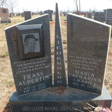 LIEBENBERG Frans Albertus 1938-2008 &amp; Maria Catharina 1943-