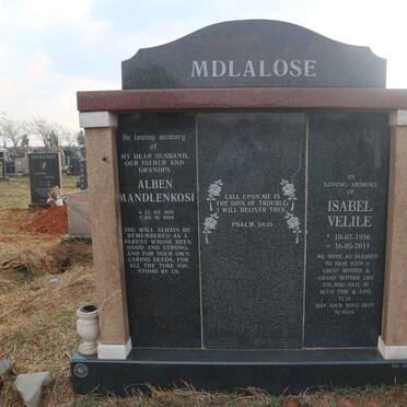 MDLALOSE Alben Mandlenkosi 1931-1999 &amp; Isabel Velile 1936-2011