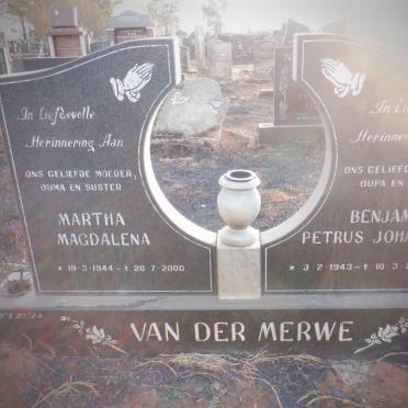 MERWE Benjamin Petrus Johannes, van der 1943-2001 &amp; Martha Magdalena 1944-2000
