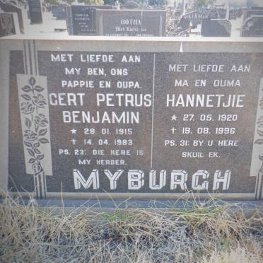 MYBURGH Gert Petrus Benjamin 1915-1983 &amp; Hannetjie 1920-1996