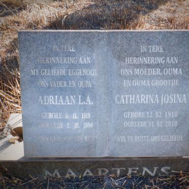 MAARTENS Adriaan L.A. 1919-1996 &amp; Catharina Josina 1918-2018