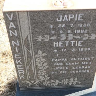 NIEKERK Japie, van 1938-1982 &amp; Hettie 1939-