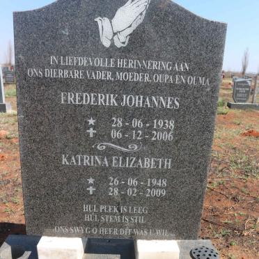OOSTHUIZEN Frederik Johannes 1938-2006 &amp; Katrina Elizabeth 1948-2009