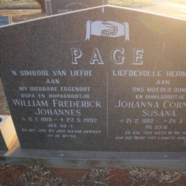 PAGE William Frederick Johannes 1918-1992 &amp; Johanna Cornelia Susana 1922-2005