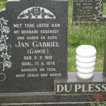 PLESSIS Jan Gabriël, du 1919-1978