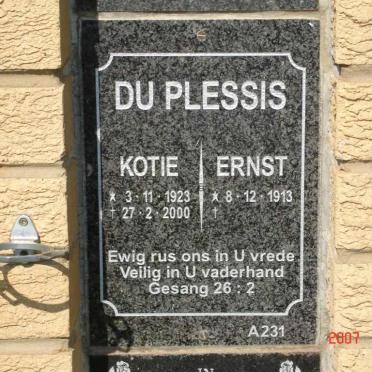 PLESSIS Ernst, du 1913- &amp; Kotie 1923-2000