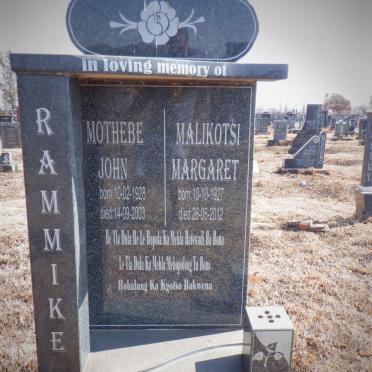 RAMMIKE Mothebe John 1928-2003 &amp; Malikotsi Margaret 1927-2012