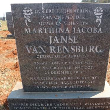 RENSBURG Marthina Jacoba, Janse van 1921-2007