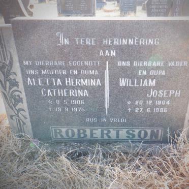 ROBERTSON William Joseph 1904-1986 &amp; Aletta Hermina Catherina 1906-1975